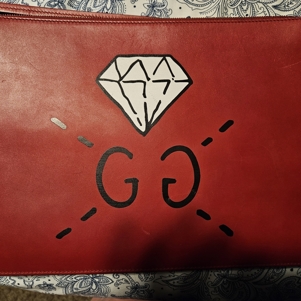 Red Gucci GG Clutch with Diamond Design And Crossbody Strap